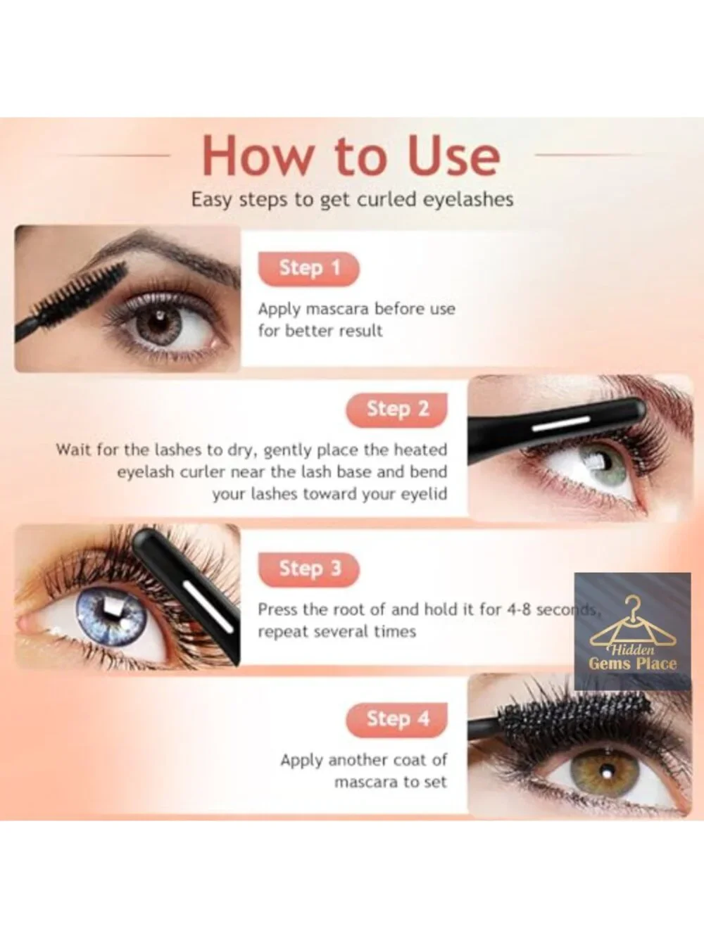 Heated Eyelash Curler, Rechargeable Electric Lash Curler with LED Display, 4